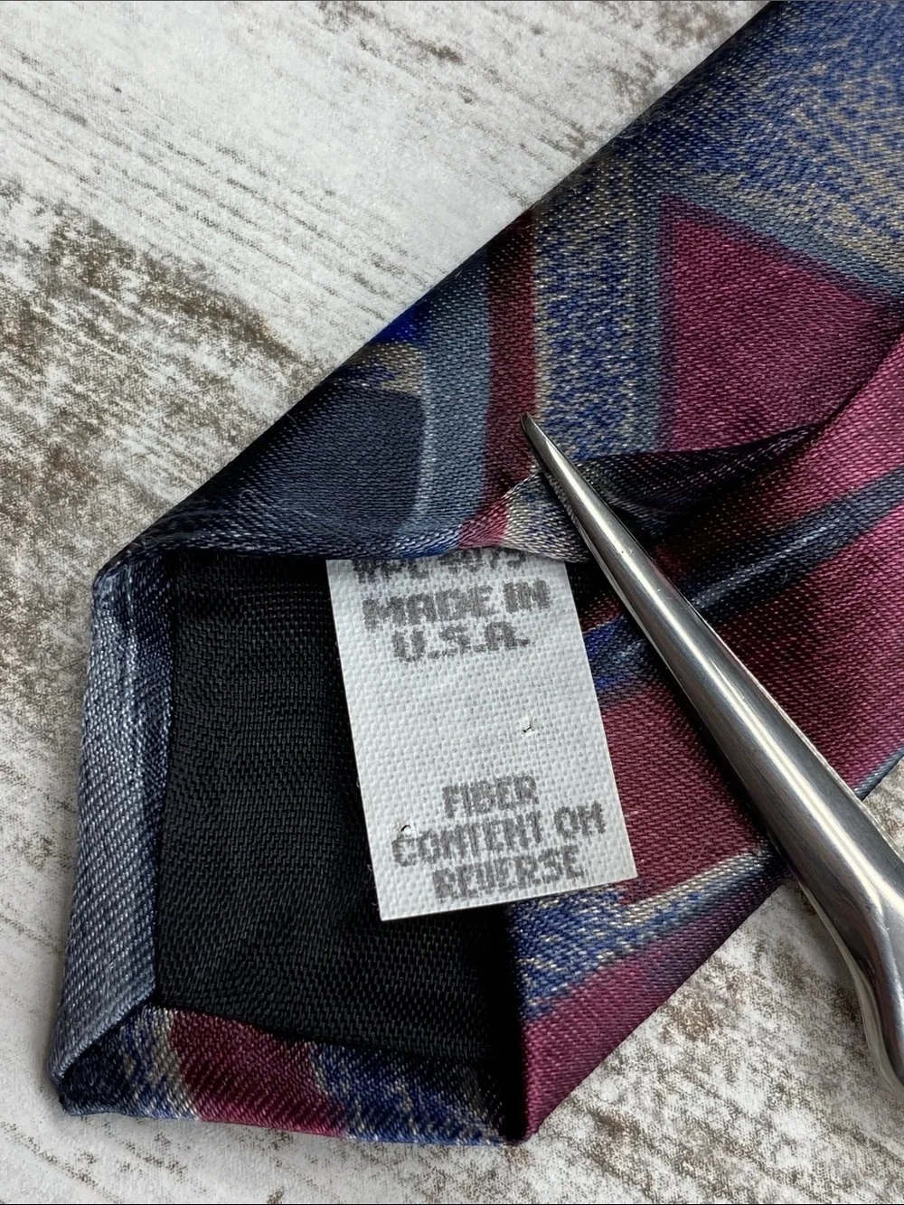 Vintage Allyn Saint George Abstract Geometric Tie Blue Burgundy Gray Wide 90s